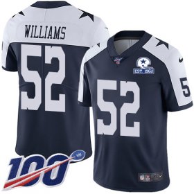 Wholesale Cheap Nike Cowboys #52 Connor Williams Navy Blue Thanksgiving Men\'s Stitched With Established In 1960 Patch NFL 100th Season Vapor Untouchable Limited Throwback Jersey