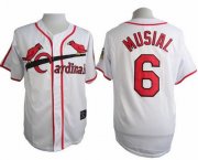 Wholesale Cheap Cardinals #6 Stan Musial White Cooperstown Throwback Stitched MLB Jersey