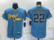 Wholesale Cheap Men's Milwaukee Brewers #22 Christian Yelich Blue 2022 City Connect Flex Base Stitched Jersey