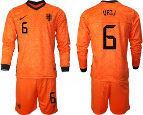 Wholesale Cheap Men 2021 European Cup Netherlands home long sleeve 6 soccer jerseys
