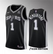 Wholesale Cheap Men's San Antonio Spurs #1 Victor Wembanyama Black 2022-23 Icon Edition Stitched Basketball Jersey