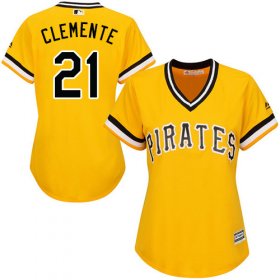 Wholesale Cheap Pirates #21 Roberto Clemente Gold Alternate Women\'s Stitched MLB Jersey