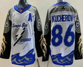 Cheap Men\'s Tampa Bay Lightning #86 Nikita Kucherov White 2022 Reverse Retro Authentic Jersey