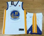 Wholesale Cheap Men's Golden State Warriors #11 Klay Thompson White 2017-2018 Nike Swingman Rakuten Stitched NBA Jersey With Shorts