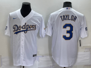 Wholesale Cheap Men's Los Angeles Dodgers #3 Chris Taylor White Gold Championship Stitched MLB Cool Base Nike Jersey