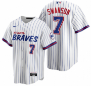 Wholesale Cheap Men's Atlanta Braves #7 Dansby Swanson White 2021 City Connect Stitched Jersey