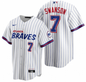 Wholesale Cheap Men\'s Atlanta Braves #7 Dansby Swanson White 2021 City Connect Stitched Jersey