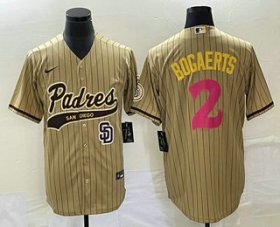 Wholesale Cheap Men\'s San Diego Padres #2 Xander Bogaerts Tan Pinstripe 2023 City Connect Cool Base Stitched Jersey