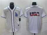 Cheap Men's Los Angeles Dodgers Team Big Logo White Cool Base Stitched Baseball Jersey