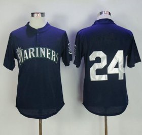 Wholesale Cheap Mitchell And Ness 1995 Mariners #24 Ken Griffey Navy Blue Throwback Stitched MLB Jersey