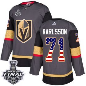 Wholesale Cheap Adidas Golden Knights #71 William Karlssong Grey Home Authentic USA Flag 2018 Stanley Cup Final Stitched Youth NHL Jersey