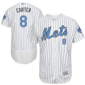 Wholesale Cheap Mets #8 Gary Carter White(Blue Strip) Flexbase Authentic Collection Father\'s Day Stitched MLB Jersey