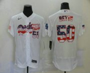 Wholesale Cheap Men's Los Angeles Dodgers #50 Mookie Betts White USA Flag Stitched MLB Flex Base Nike Jersey