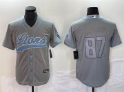 Cheap Mens Detroit Lions #87 Sam LaPorta Gray Cool Base Stitched Baseball Jersey