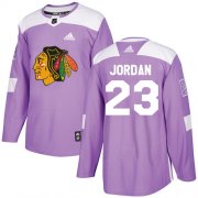 Wholesale Cheap Adidas Blackhawks #23 Michael Jordan Purple Authentic Fights Cancer Stitched NHL Jersey