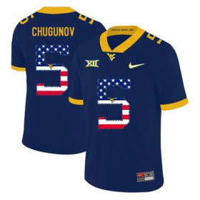 Wholesale Cheap West Virginia Mountaineers 5 Chris Chugunov Navy USA Flag College Football Jersey