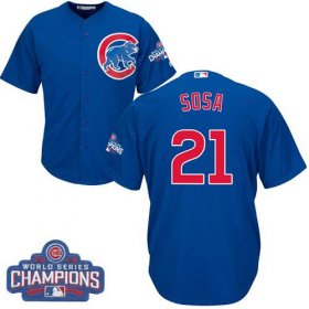 Wholesale Cheap Cubs #21 Sammy Sosa Blue Alternate 2016 World Series Champions Stitched Youth MLB Jersey