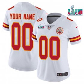 Wholesale Cheap Women\'s Kansas City Chiefs Customized White Super Bowl LVII Limited Stitched Jersey(Run Small)