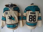Wholesale Cheap Sharks #88 Brent Burns Cream Sawyer Hooded Sweatshirt Stitched NHL Jersey
