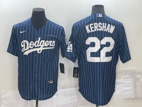 Wholesale Cheap Men\'s Los Angeles Dodgers #22 Clayton Kershaw Navy Blue Pinstripe Stitched MLB Cool Base Nike Jersey