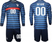 Wholesale Cheap Men 2021 European Cup France home blue Long sleeve customized Soccer Jersey