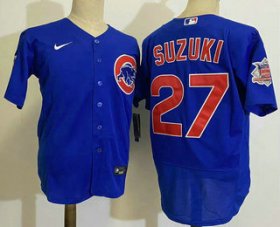 Wholesale Cheap Men\'s Chicago Cubs #27 Seiya Suzuki Blue Stitched MLB Flex Base Nike Jersey