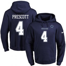 Wholesale Cheap Nike Cowboys #4 Dak Prescott Navy Blue Name & Number Pullover NFL Hoodie