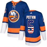 Wholesale Cheap Adidas Islanders #5 Denis Potvin Royal Blue Home Authentic USA Flag Stitched NHL Jersey
