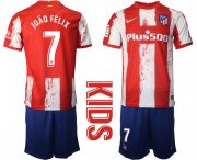 Wholesale Cheap Youth 2021-2022 Club Atletico Madrid home red 7 Nike Soccer Jersey