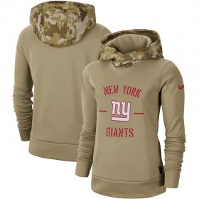 Wholesale Cheap Women\'s New York Giants Nike Khaki 2019 Salute to Service Therma Pullover Hoodie