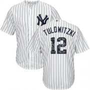 Wholesale Cheap Yankees #12 Troy Tulowitzki White Strip Team Logo Fashion Stitched MLB Jersey
