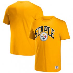 Wholesale Cheap Men\'s Pittsburgh Steelers x Staple Gold Logo Lockup T-Shirt