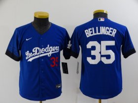 Wholesale Cheap Youth Los Angeles Dodgers #35 Cody Bellinger Blue 2021 City Connect Number Cool Base Stitched Jersey