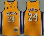 Wholesale Cheap Men's Los Angeles Lakers #24 Kobe Bryant Yellow Champion Patch 2009-10 Hardwood Classics Soul Swingman Throwback Jersey