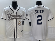 Wholesale Cheap Men's New York Yankees #2 Derek Jeter Number White Cool Base Stitched Baseball Jersey