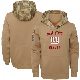 Wholesale Cheap Youth New York Giants Nike Khaki 2019 Salute to Service Therma Pullover Hoodie