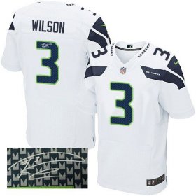 Wholesale Cheap Nike Seahawks #3 Russell Wilson White Men\'s Stitched NFL Elite Autographed Jersey