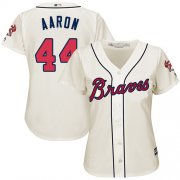 Wholesale Cheap Braves #44 Hank Aaron Cream Alternate Women's Stitched MLB Jersey