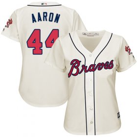 Wholesale Cheap Braves #44 Hank Aaron Cream Alternate Women\'s Stitched MLB Jersey