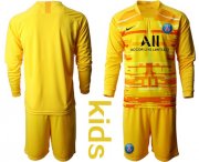 Wholesale Cheap Paris Saint Germain Blank Yellow Goalkeeper Long Sleeves Kid Soccer Club Jersey
