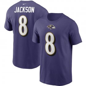 Wholesale Cheap Baltimore Ravens #8 Lamar Jackson Nike Team Player Name & Number T-Shirt Purple