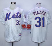 Wholesale Cheap Mets #31 Mike Piazza White(Blue Strip) Home Cool Base Stitched MLB Jersey