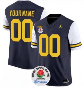 Cheap Men\'s Michigan Wolverines ACTIVE PLAYER Custom 2023 F.U.S.E. Navy White Rose Bowl Patch Stitched Jersey