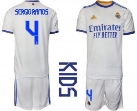 Wholesale Cheap Youth 2021-2022 Club Real Madrid home white 4 Soccer Jerseys