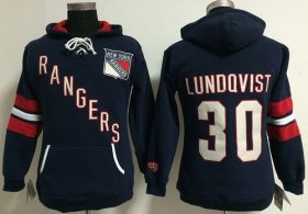 Wholesale Cheap New York Rangers #30 Henrik Lundqvist Navy Blue Women\'s Old Time Heidi NHL Hoodie