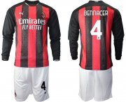 Wholesale Cheap Men 2020-2021 club AC milan home long sleeve 4 red Soccer Jerseys