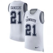 Wholesale Cheap Nike Cowboys #21 Deion Sanders White Men's Stitched NFL Limited Rush Tank Top Jersey
