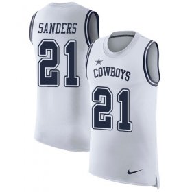 Wholesale Cheap Nike Cowboys #21 Deion Sanders White Men\'s Stitched NFL Limited Rush Tank Top Jersey