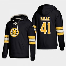 Wholesale Cheap Boston Bruins #41 Jaroslav Halak Black adidas Lace-Up Pullover Hoodie