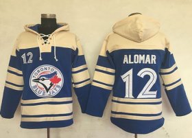 Wholesale Cheap Blue Jays #12 Roberto Alomar Blue Sawyer Hooded Sweatshirt MLB Hoodie